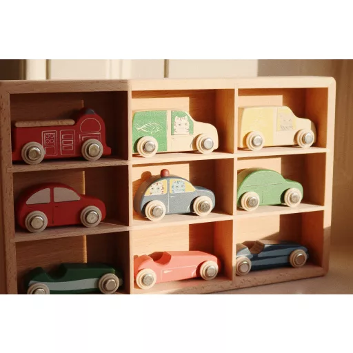 Konges Slojd Mini Fa Kisautók Fadobozban Wooden Mini Cars 26x16x3,5 cm 9 db