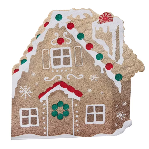 Ginger Ray Let It Snow formára vágott karácsonyi mézeskalács házikó papírszalvéta 17x17 cm 16 db