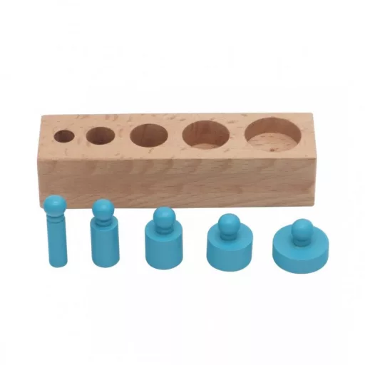 Andreu Toys Montessori fa térfogat hengerek fejlesztő játék 4 alappal és 20 színes hengerrel, 15x4 cm, 24 db