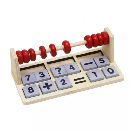 Andreu Toys Montessori fa oktatójáték matematikai műveletek golyókkal, tálkákkal és csipesszel, 22x7,5 cm