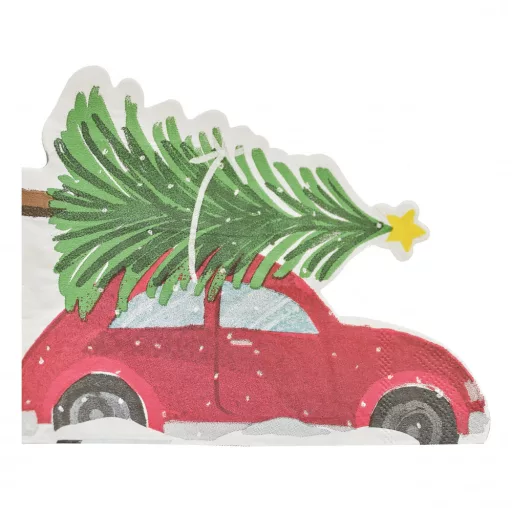 Ginger Ray Merry Little Christmas fenyőfát szállító piros karácsonyi autós papírszalvéta 16 db