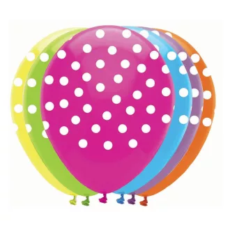 Creative Party vegyes színű fényes fehér pöttyös latex lufi csomag 30 cm 6 db