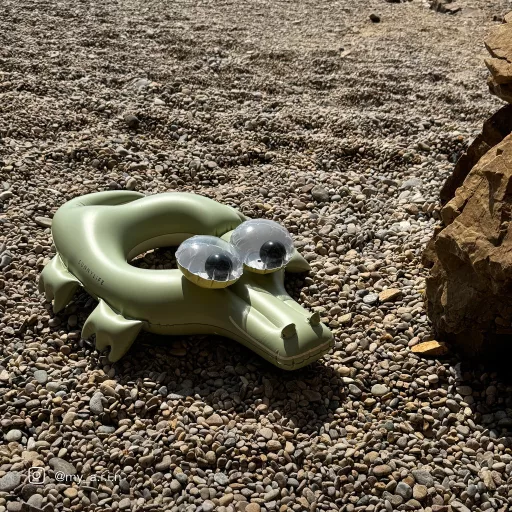 Sunnylife Cookie the Croc khaki krokodil hátul nyitott osztott gyerek úszógumi 83x62 cm