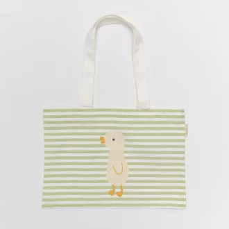 Sunnylife Duck Sage Stripe zsályazöld csíkos kacsás pamut vászon gyerek strandtáska