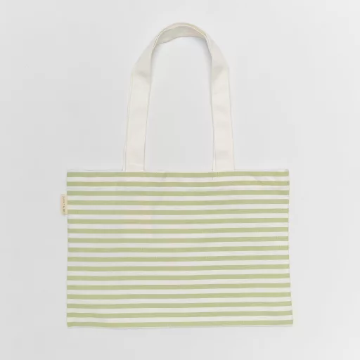 Sunnylife Duck Sage Stripe zsályazöld csíkos kacsás pamut vászon gyerek strandtáska
