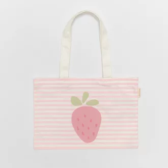 Sunnylife Strawberry Sunshine epres rózsaszín csíkos pamut vászon gyerek strandtáska