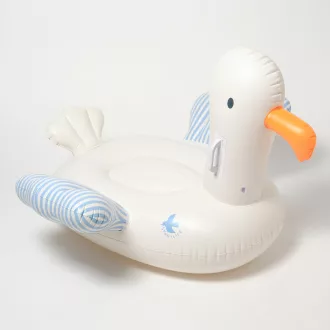 Sunnylife Sammy the Seagull kék csíkos ráülős felfújható gyerek matrac kapaszkodókkal