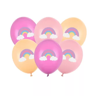 PartyDeco pasztell szivárvány mintás gumi lufi szett 6 darabos