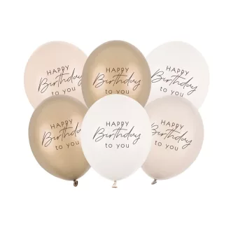 PartyDeco elegáns bézs színű Happy Birthday feliratos lufi szett