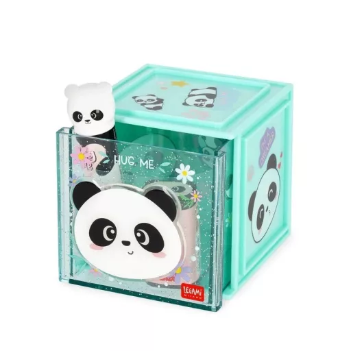 Legami Lovely Friends Panda négyzet alakú kihúzható asztali írószertartó fiók matricákkal