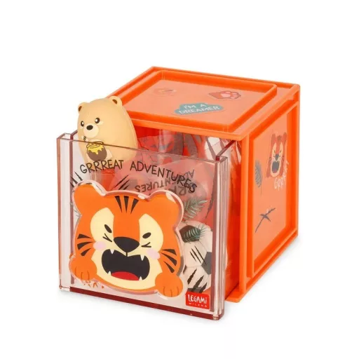 Legami Lovely Friends Tigris négyzet alakú kihúzható asztali írószertartó fiók matricákkal