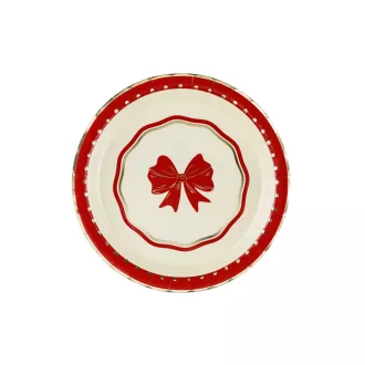 Masnis papírtányér szett, piros, bézs színben, elegáns ünnepi parti kiegészítő gyerekeknek, 6 db, 18 cm