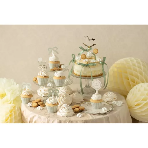 PartyDeco Oh Baby feliratos arany muffin és tortadísz szett babaváró bulira